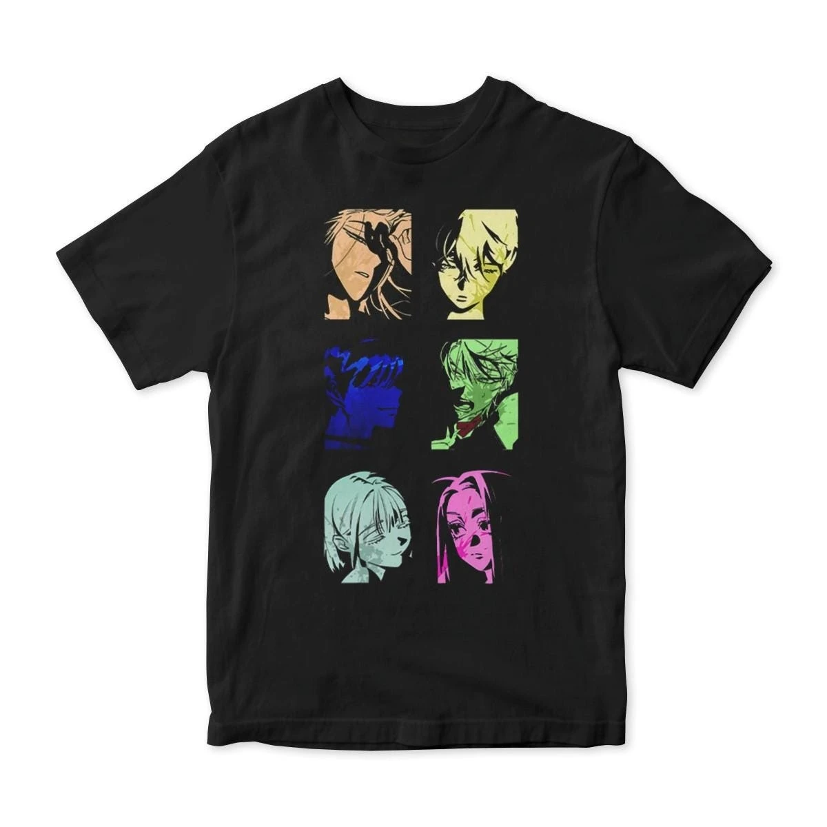 Vintage Anime Characters 6-Grid Colorful Neon Pop Art Graphic Tee Cotton Mens Womens T-Shirt Summer Streetwear
