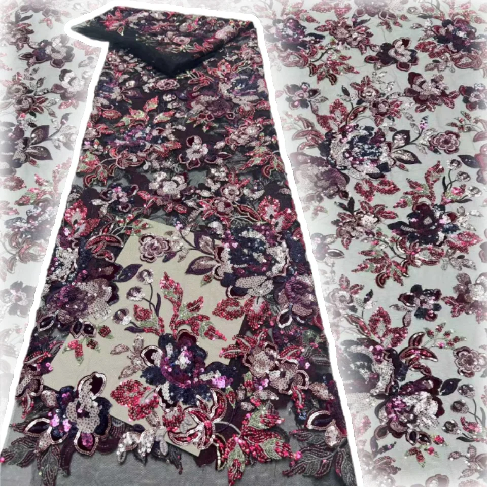 

Лидер продаж, африканская 3D кружевная ткань с блестками, 2025 г., высокое качество, французское нигерийское кружево с бисером для шитья свадебного платья SZ1686