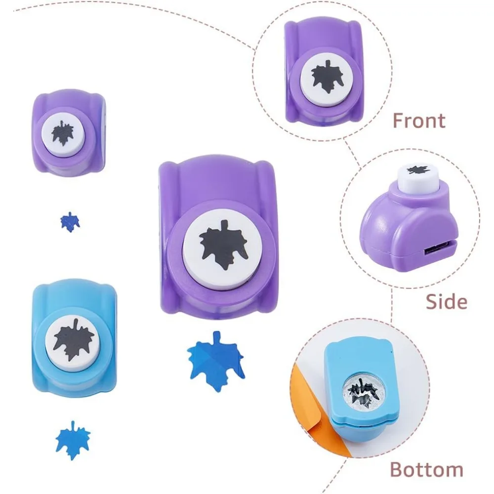 3Pcs 3 Sizes Maple Leaf Punches Set Craft Hole Punch Shapes Blue Purple Small Paper Puncher Plastic Alloy Crafting Scrapbook