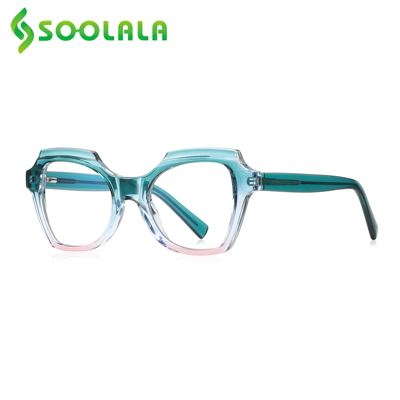 

SOOLALA Square TR90 Anti Blue Light Reading Glasses Spring Hinged Women Ladies Farsight Magnifying Presbyopic Reader Eyeglasses