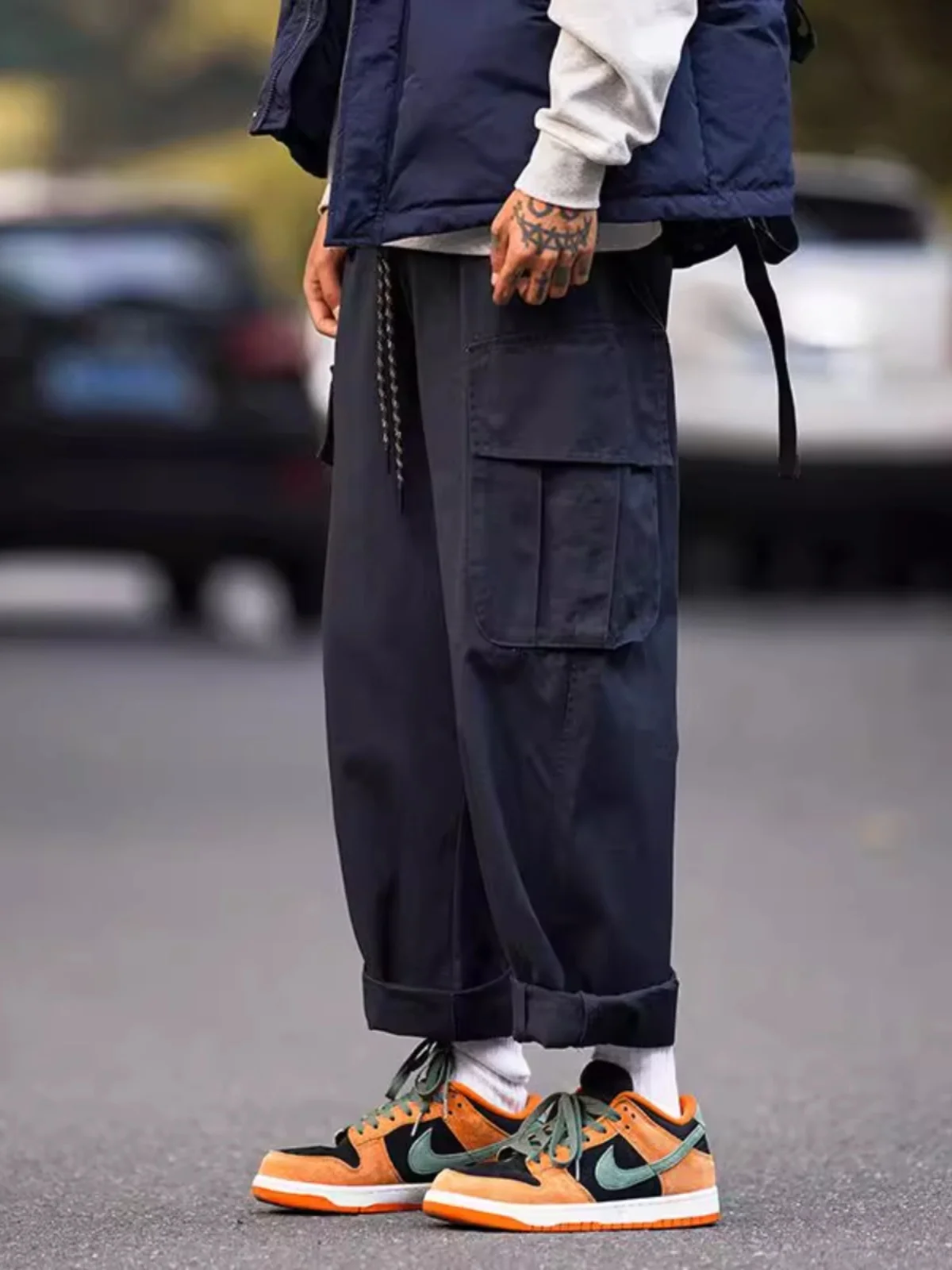 

plus Size Men's Vintage Work Trousers Straight Leg Wide Leg Pants with Big kets Casual Loose Fit Long Pants Autumn Winter