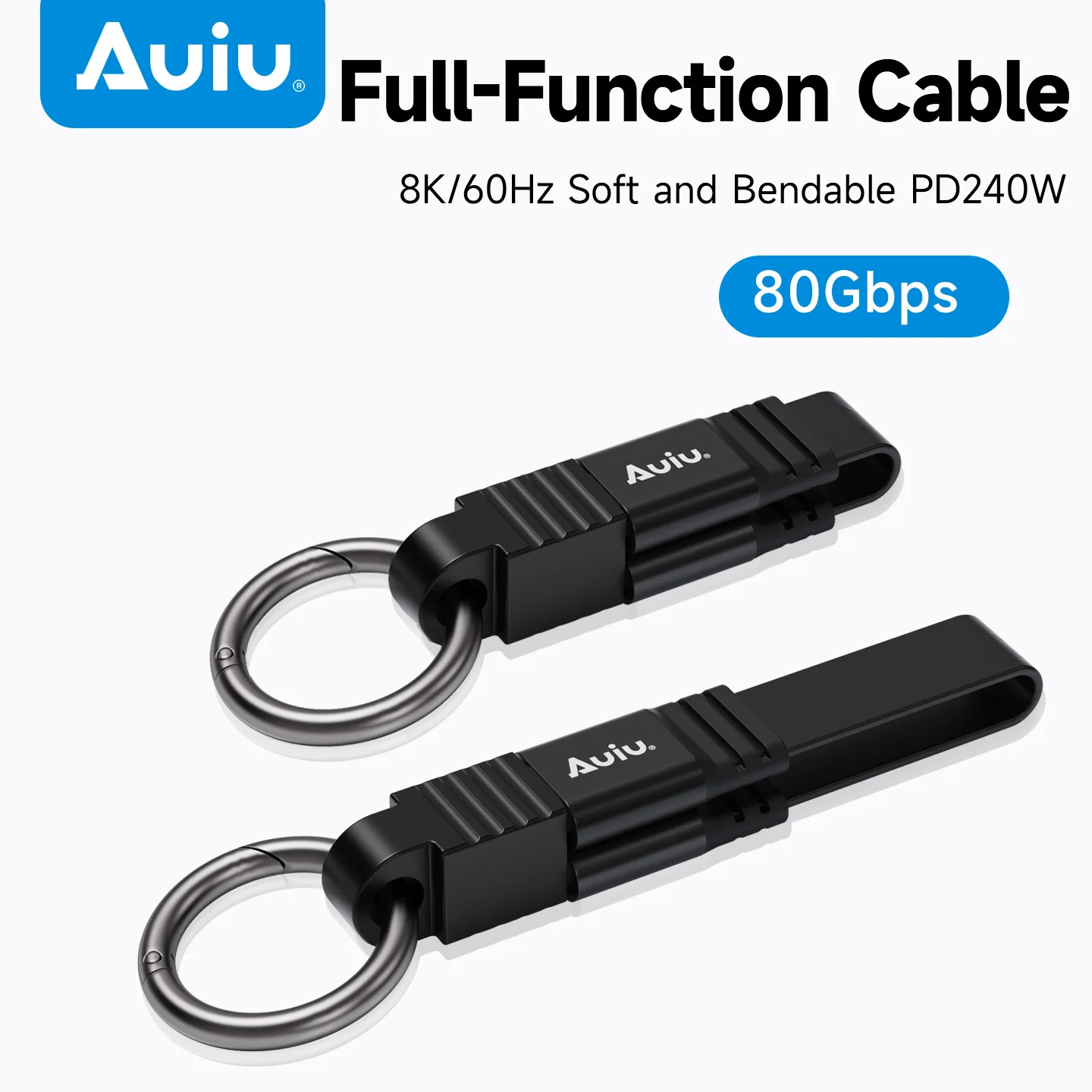 Auiu USB4 full-function data cable with 80Gbps transmission, PD240 fast charging, and 8K screen projection