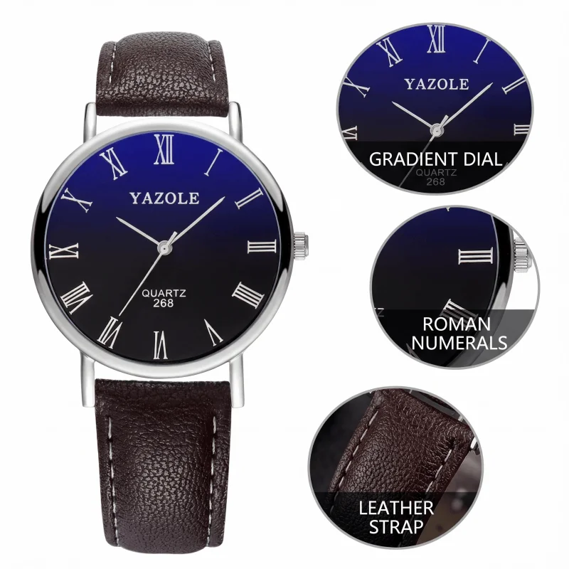 

YAZOLE Men's Watch Fashion Ultra Slim PU Leather Band Analog Quartz Watches for Man Casual Business Male Wristwatch Reloj Hombre