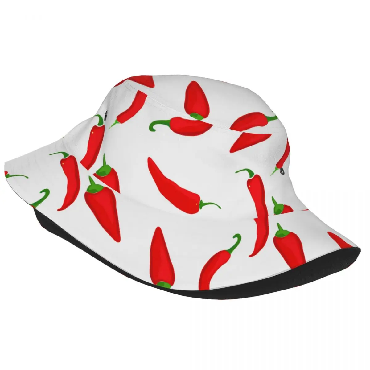 Red Chilli Pepper Bucket Hat For Unisex White Pattern Fisherman Hats Trendy Travel Hiking Caps Outdoor Graphic Sunscreen Hats