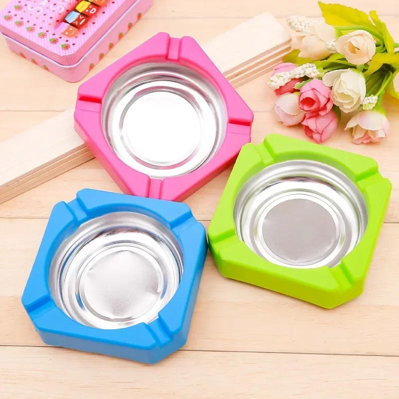 

New Stainless Steel Round Ashtray Wear Resistant Drop Resistant Ashtray Square Smoke Cup Holder Portable Ashtray Tray Holder