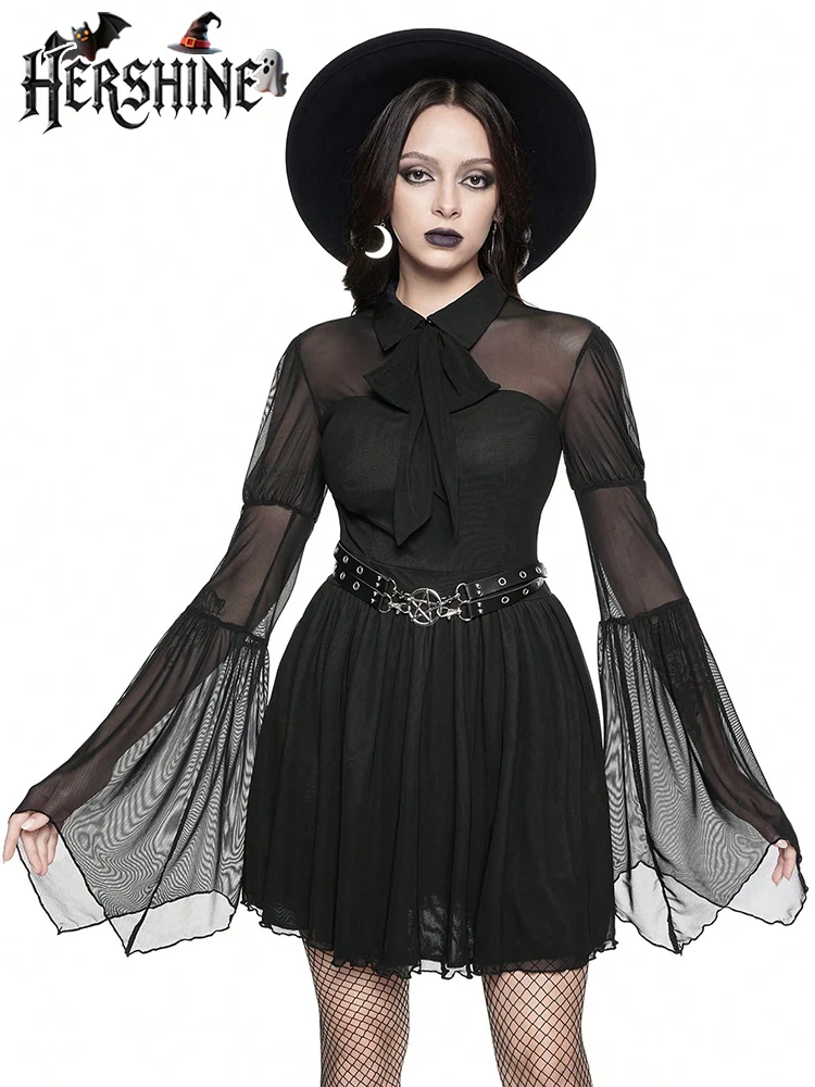 غطاء خصر نسائي من HERSHINE قطعة واحدة مجوفة باللون الأسود على شكل نجمة خماسية Y2K إكسسوار للهالوين على الطراز القوطي الداكن