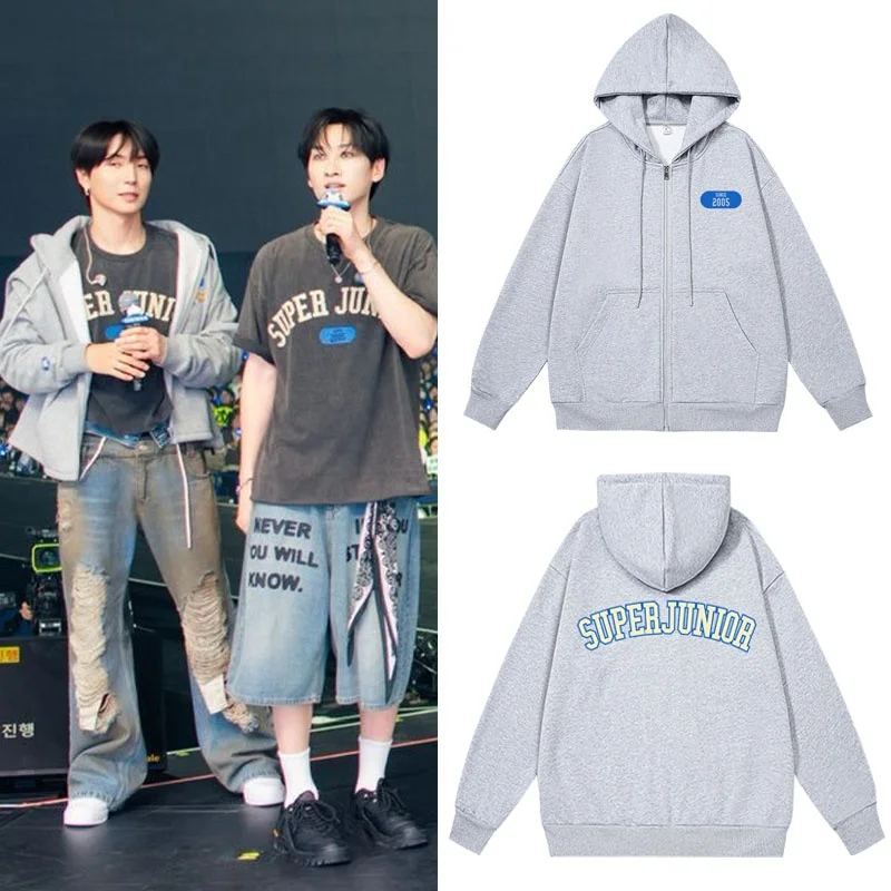

Худи SuperJunior к 20-летию, с принтом, свободного кроя, на молнии, повседневное, из смесового хлопка и полиэстера, с длинными рукавами