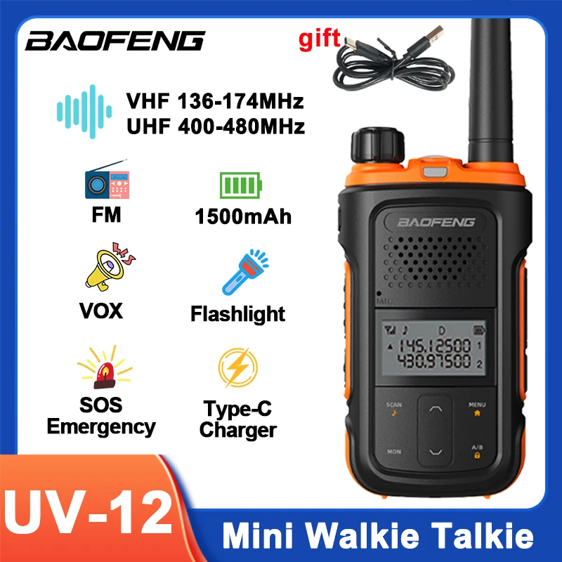 宝峰uv-12ミニ無線機-デュアルバンドvhf-uhf-ポータブルfm-type-c充電-長距離ハンディ無線機-キャンプ用-bf-uv12