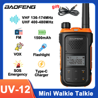 Baofeng UV-12 Mini Walkie Talkie Dual Band VHF UHF Portable FM Type-C Charging Long Range Ham Two Way Radio For Camping BF-UV12