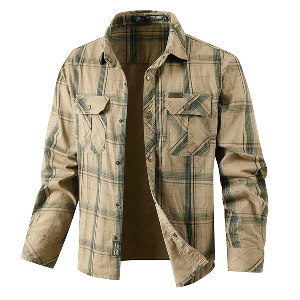 

Spring Autumn Men's Cotton Tactical Shirt Outdoor Men Long Sleeve Button Plaid Shirts Men Hiking Windbreaker Work Shirt Clothing