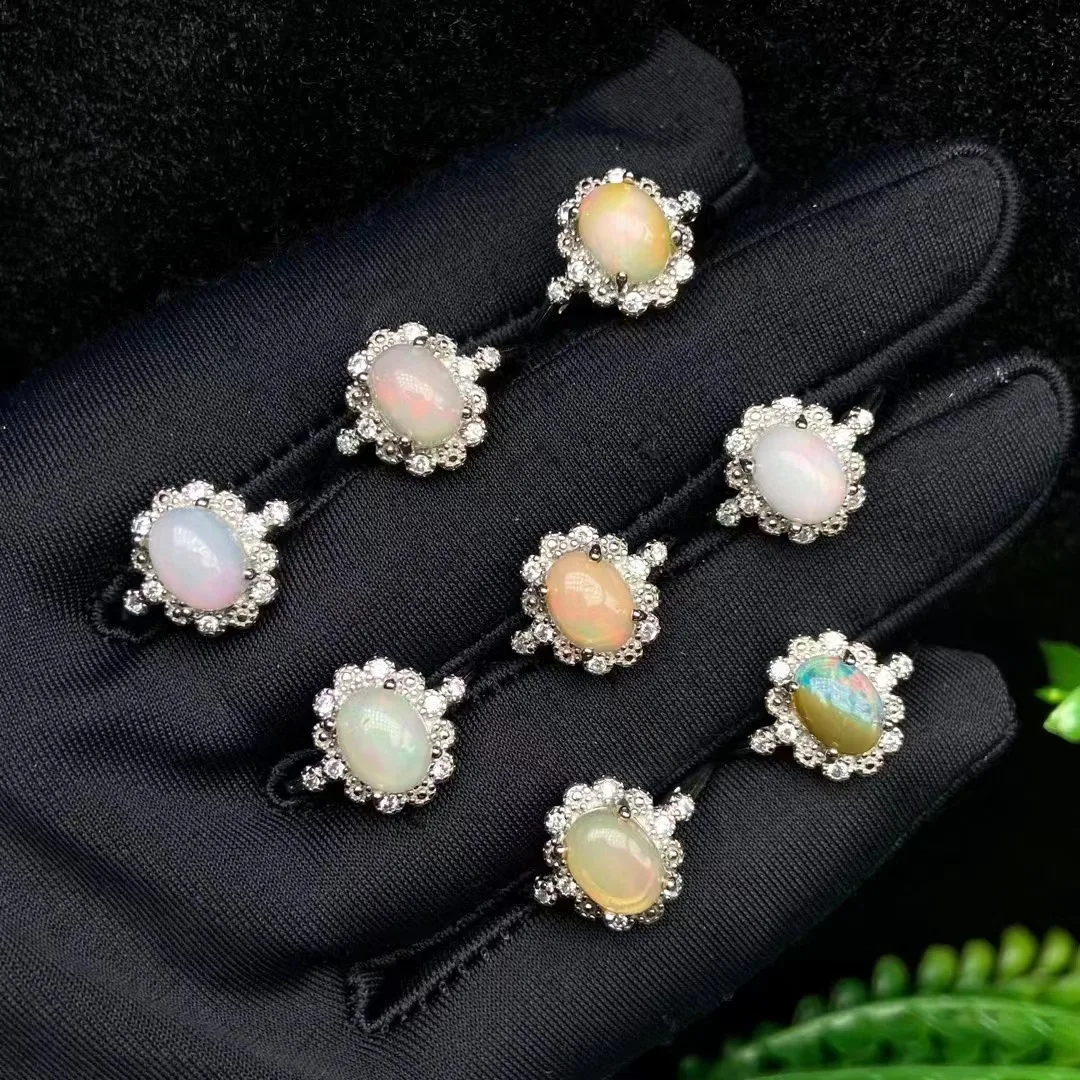 Natural Opal Ring Fashion Copper Silver Plated Rings  fire color beautiful 6*8mm wear fashion Jewellry For Women