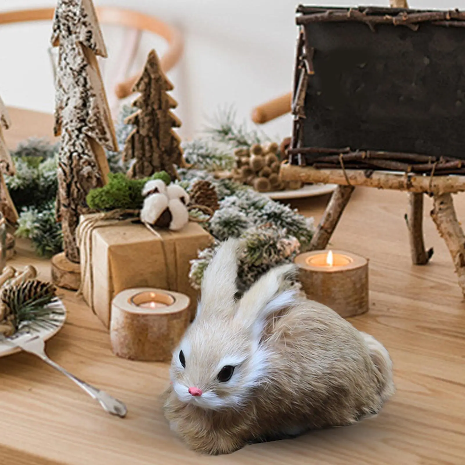 Rabbit Stuffed Doll Realistic Tabletop Rabbit Plush Toy Soft Sleeping Companion Stuffed Bunny Doll For Living Room Bed Shelf