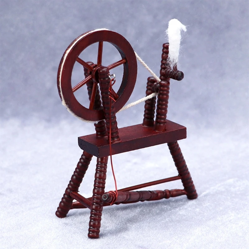 Mini Spinning Wheel Miniature Dollhouse Furniture Wooden Vintage Models for Doll House Accessories Photo Props Party Toy