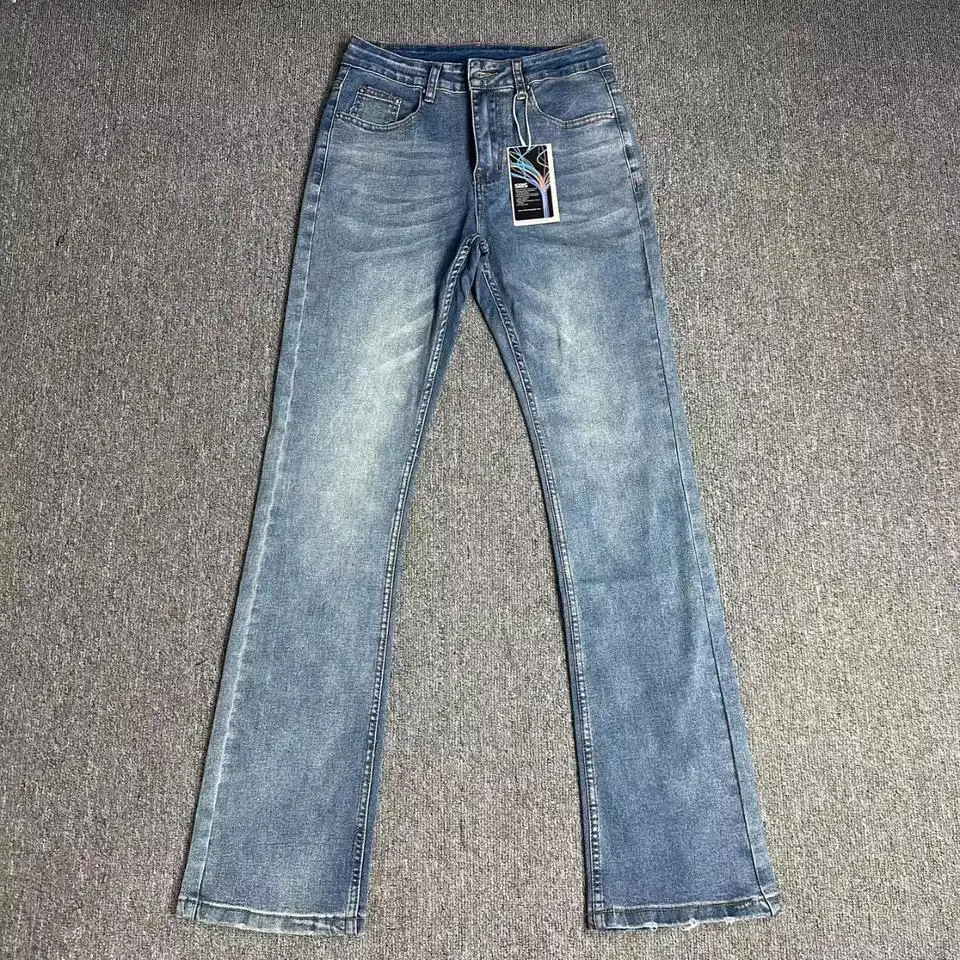 Men Boot Cut Jeans Washed Distressed Jean High Waist Ankle Length Denim Pants 2025 Summer Pockets Zipper Fly Casual Solid