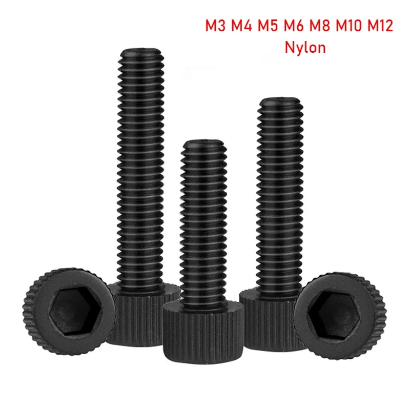 M3 M4 M5 M6 M8 M10 M12 Black Nylon Socket Head Cap Screws Cup Head Knurled Plastic Insulated Bolts