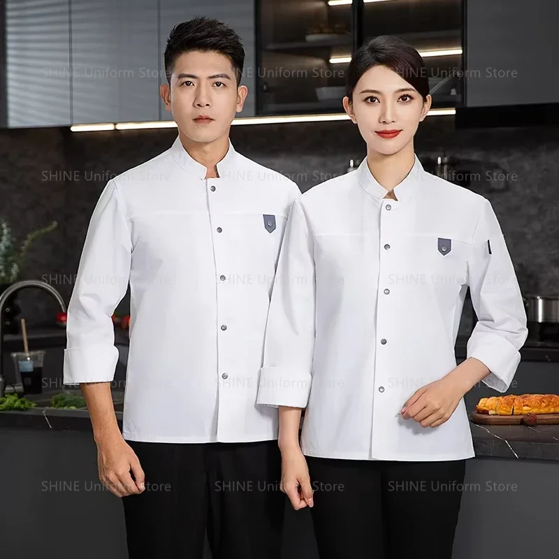 Uniforme da cuoco da uomo a maniche lunghe Giacca da cuoco dell'hotel con grembiule Ristorante Cappotto da cuoco T-shirt da cuoco Uniforme da lavoro Abbigliamento da cameriere Logo