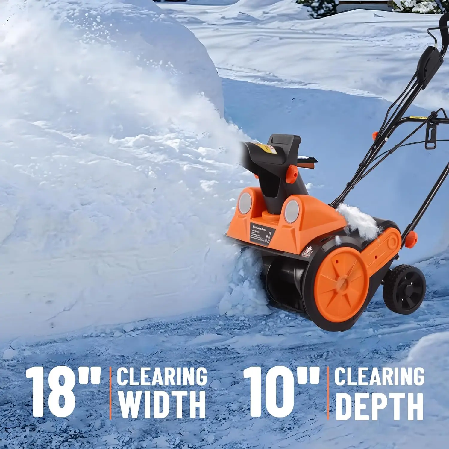 18”  Electric Snow Shovel, Corded Snow Blower with 180° Chute Rotation & 2 Transport Wheels, 25’ Throwing Distance for Driveway,