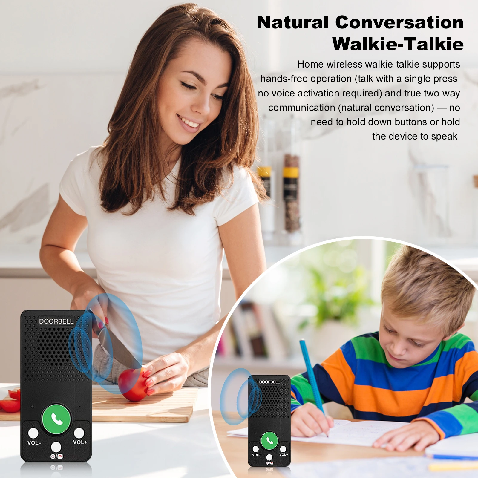 2 Way Voice Intercom with 4 Chimes 8 Volume Levels Hands-Free Wireless Intercom System for Home House Office