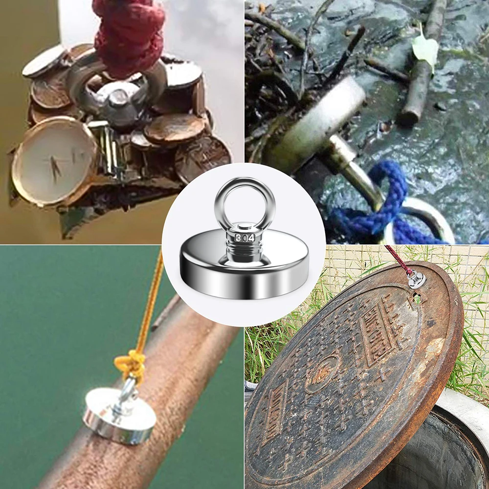 D16/20/25/32/36/60 Starker Neodym-Magnet Bergungsmagnet Tiefseefischen Magnete Halter Ziehen Montagetopf mit Ringschraube
