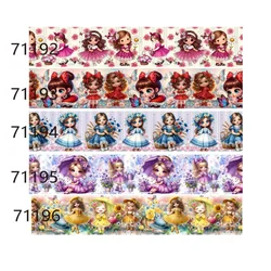 5Yards Baby Girl Fairy Character Grosgrain Ribbon Printed for DIY Bows Sewing Accessories Craft Materials
