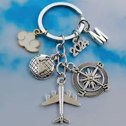 New A-Z Letter World Map Keychain Travel Accessories Airplane Baiyun Compass Fancy Pendant Keychain Jewelry Gift