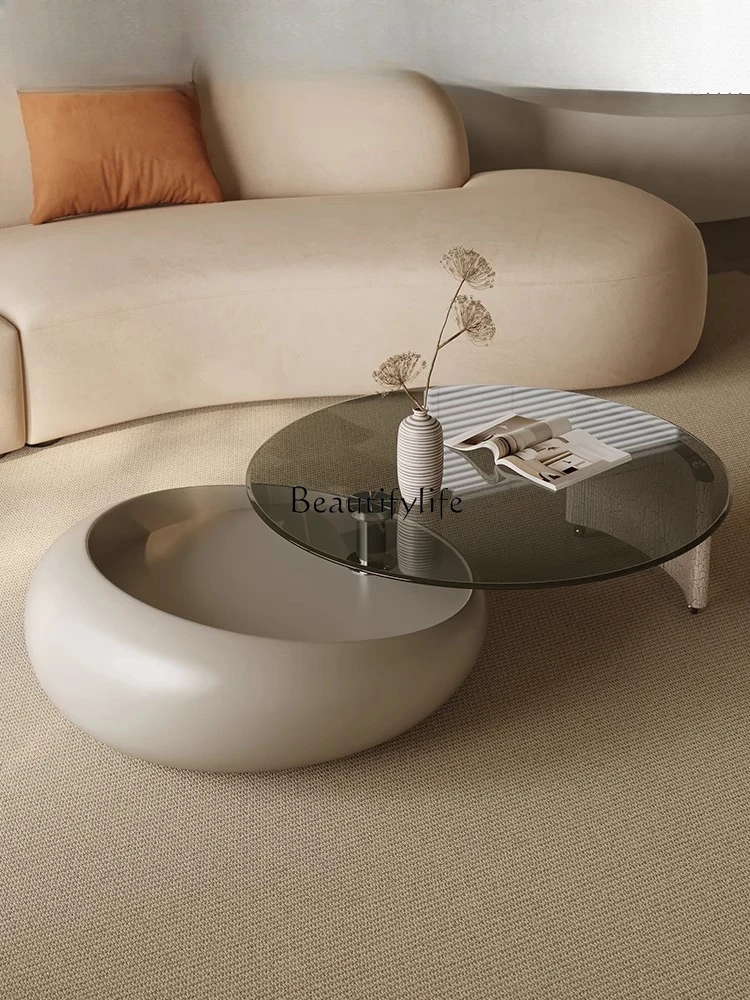 

jj *Cream wind rotating coffee table living room household light luxury round coffee table