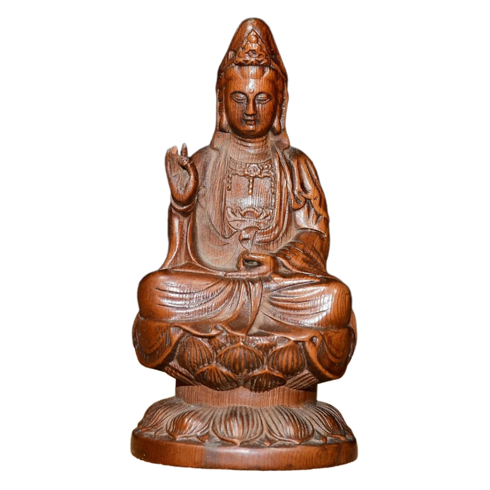 Vintage sculpture en bois sculpté kwan Yin Lotus Statue Figurine bouddha Feng Shui décoration compassion pureté illumination grâce