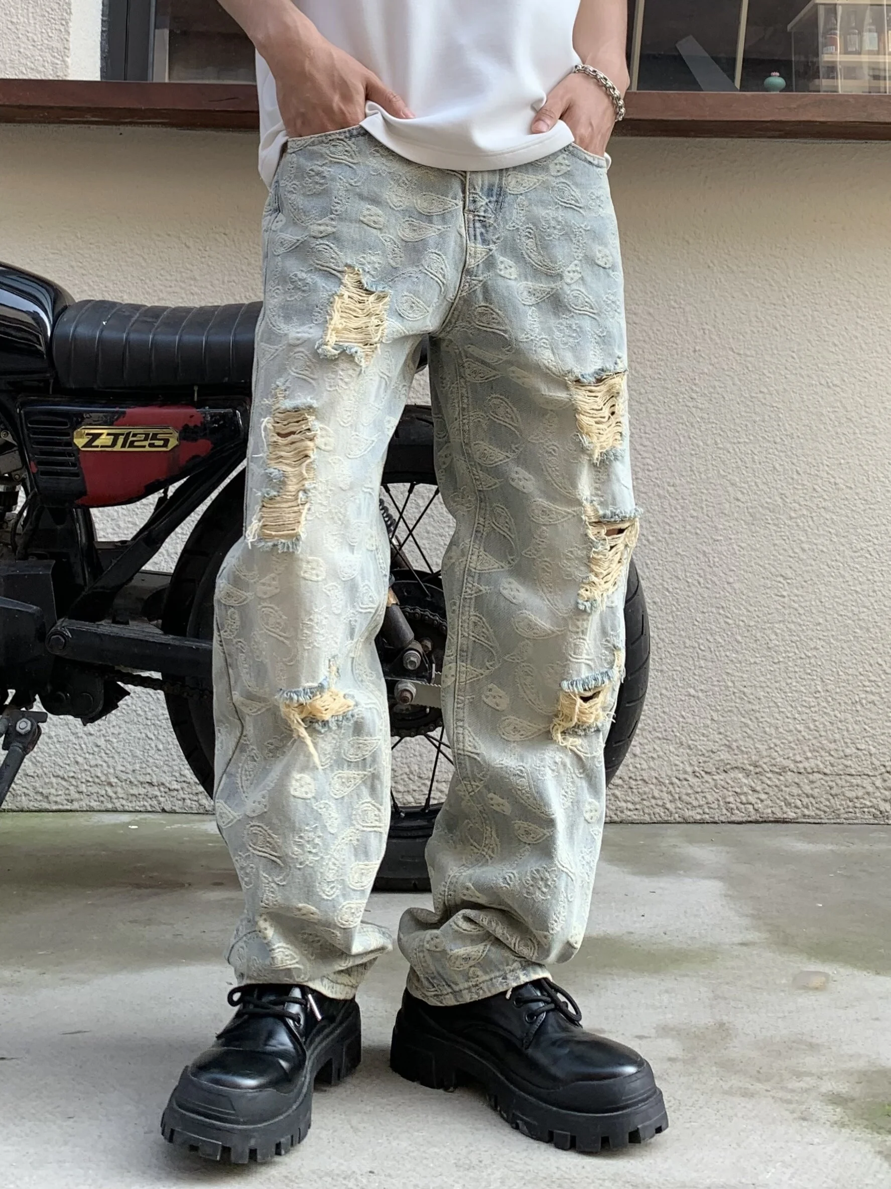 

Винтажные джинсы унисекс в стиле High Street, свободные прямые брюки в стиле хип-хоп, модные, прочные, из смесового хлопка и полиэстера