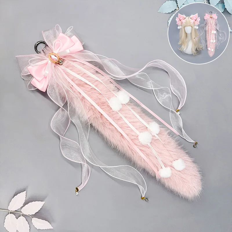 섹시한 고양이 귀와 늑대 여우 머리띠 여성용 레이스 보우 플러시 벨 귀 꼬리 액세서리 코스프레 가장 무도회 파티 의상