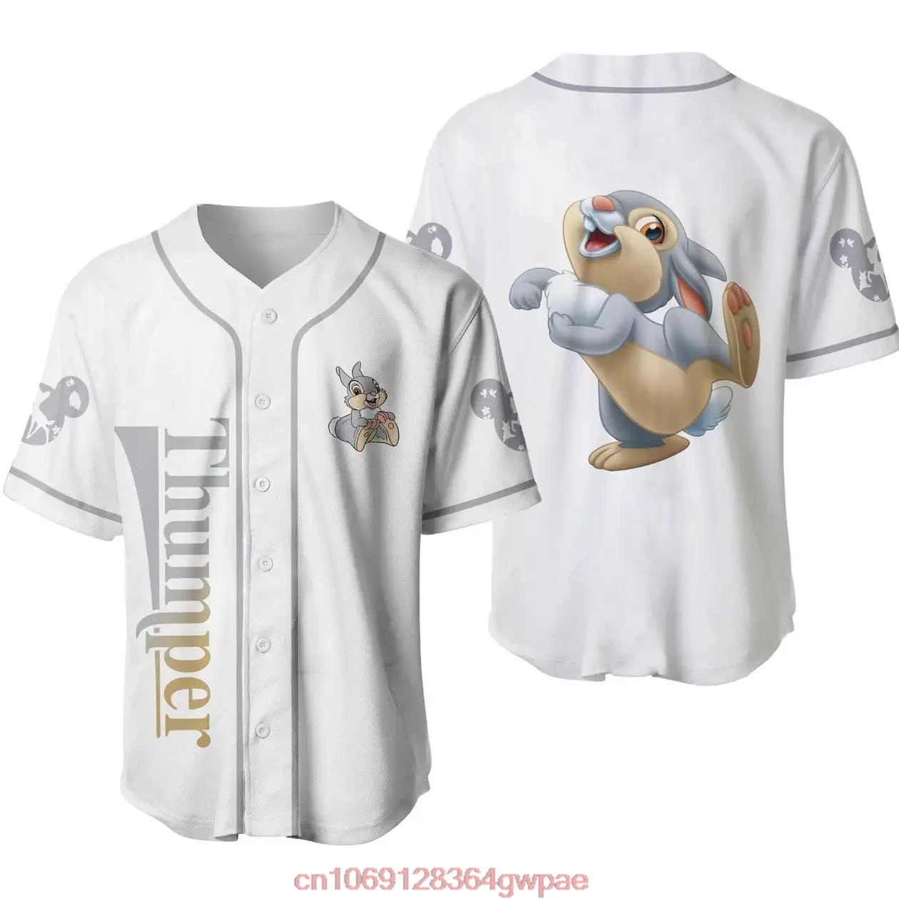 Thumper Rabbit Bambi Gray Stripes Patterns Baseball Jersey Men\'s Womens Disney Baseball Shirt Pluto Dog Yellow Green 3D T-shirt