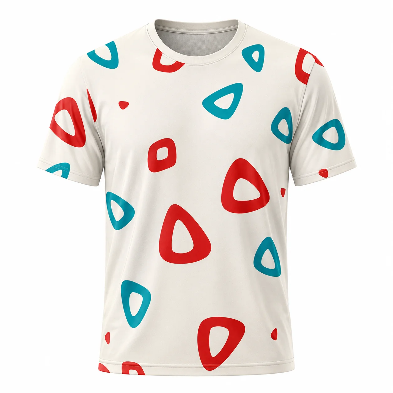 Men Quick Dry T‑Shirt Abstract Red Teal Geometric Triangle All Over Print Crew Neck Tee Summer Streetwear Sports Breathable Tops