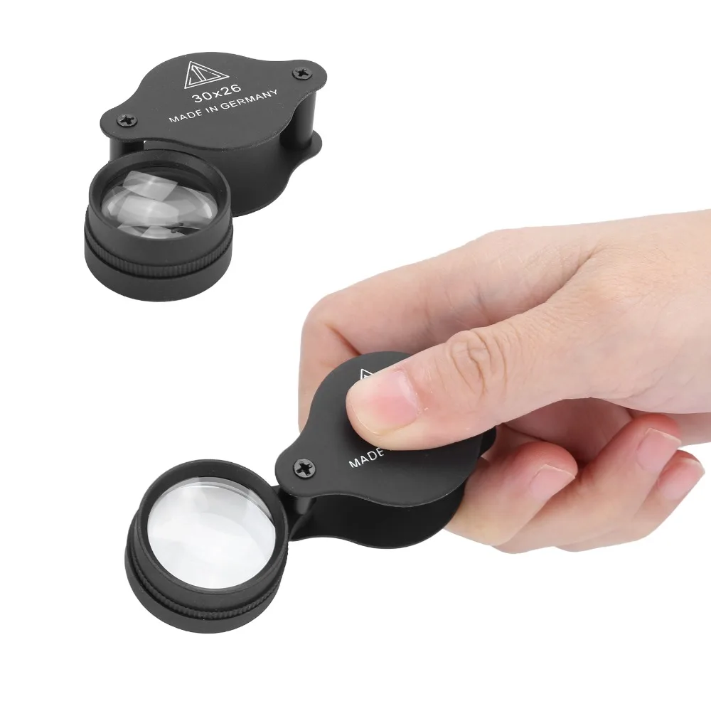 Full Optical Glass Lens 30X Magnifier Illuminated Design Metal Construction Foldable Magnifier Folding Pocket Black Color