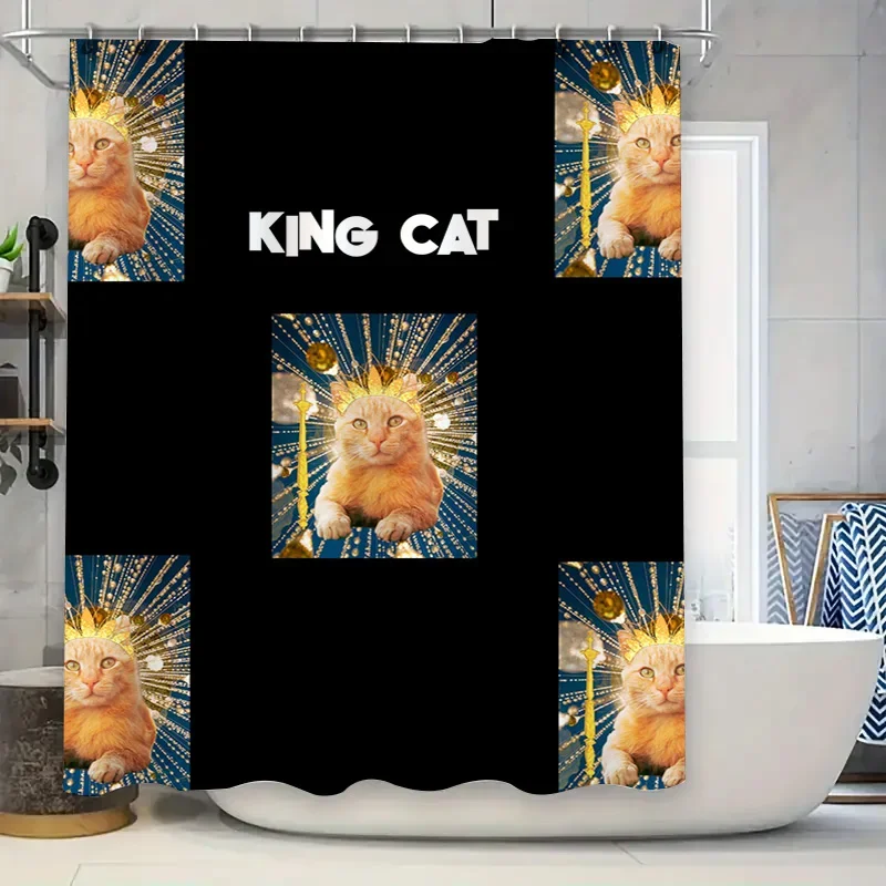 

Роскошная занавеска для ванной с золотой короной и принтом King Cat для домашнего декора, комплект занавесок для душа, водонепроницаемое украшение для ванной комнаты в цвете Bl