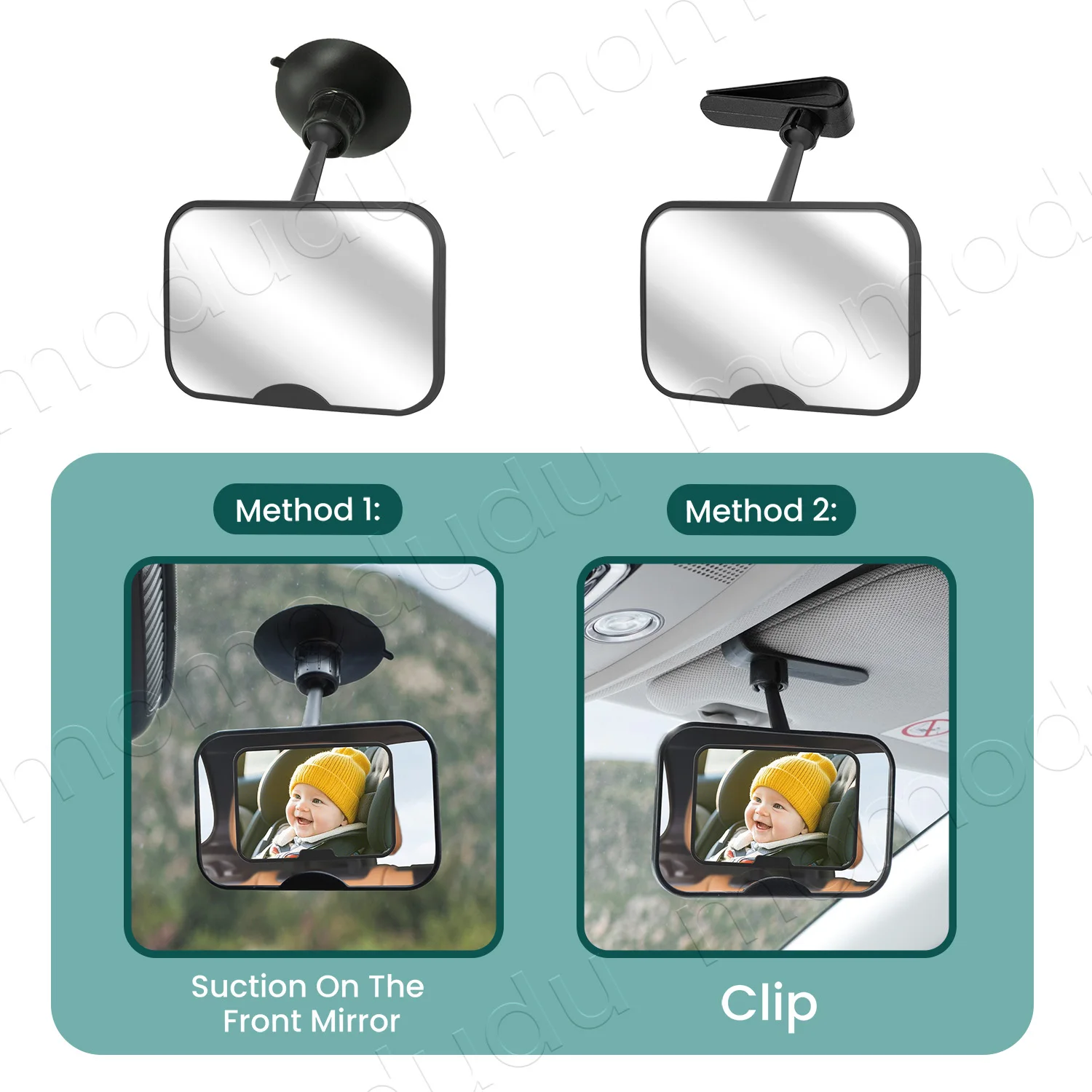 ベビーカーミラーセットにはクリップオンまたは吸盤式ミラーと360度が含まれます °   回転ミラー 広角&飛散防止 ユニバーサル