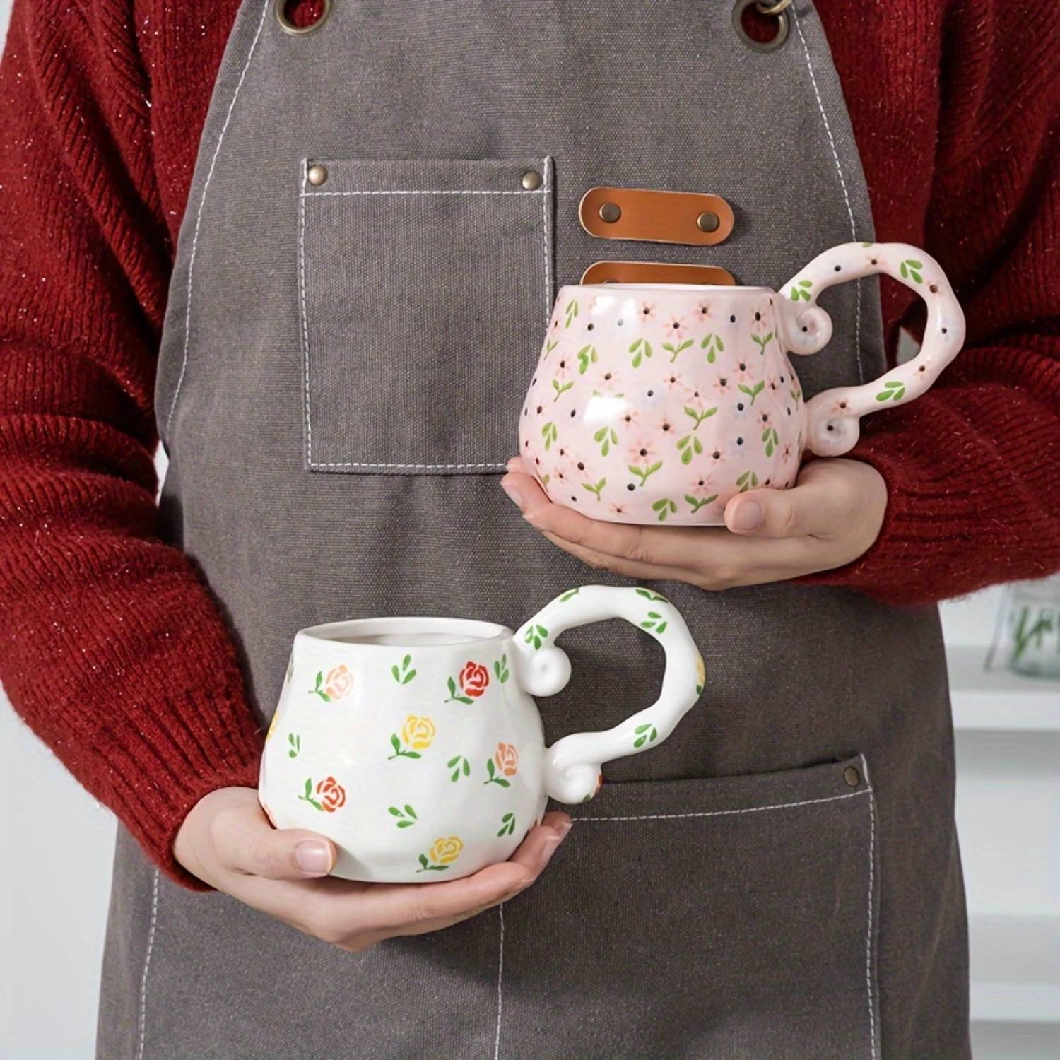 1pc, Cute Floral Coffee Mug, Ceramic Coffee Cup, For , Coworkers, Leaders, Wife, Sisters, Funny Gifts, Unique Valentine's Day Gi