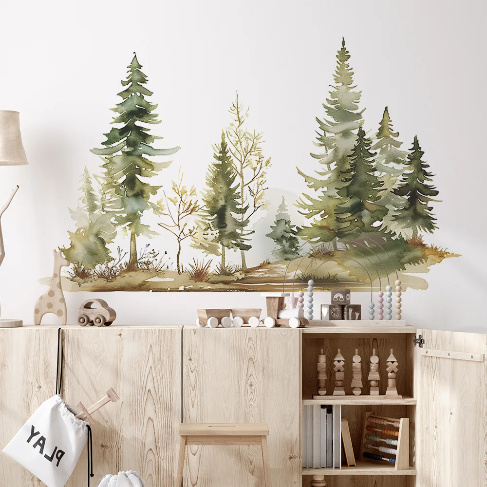 Convenient fashion watercolor forest bedroom living room background landscaping decorative wall stickers self-adhesive