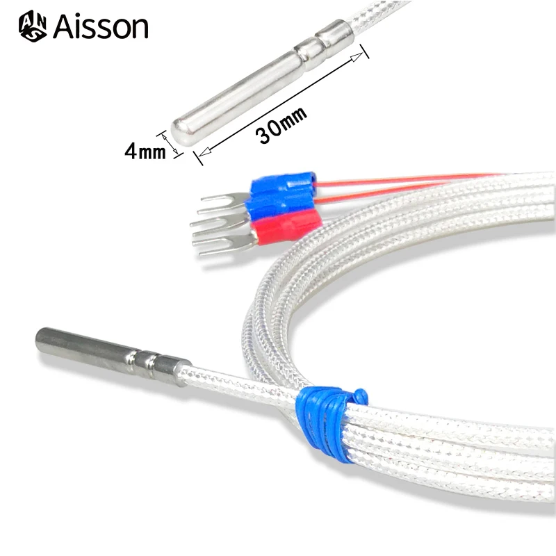 4mm*30mm PT100 Temperature Sensor Stainless Steel Thermocouple 1/2/3/4/5M Cable Sensing High Temperature Waterproof