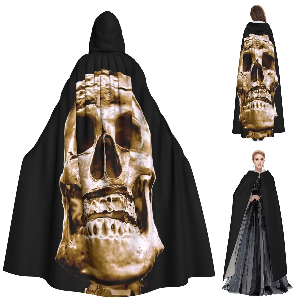 رئيس الإنسان هالوين الهيكل العظمي الجمجمة طويلة مقنعين عباءة الساحرة القرون الوسطى زي تأثيري كيب HalloweenParty الكبار للجنسين
