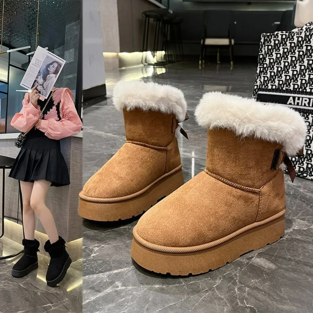 Super Mini Outer Wear Non-slip Winter Boots Fur Women's Snow Boots Low-top Warm Fur Shoes Men's and Women's Winter Short Boots