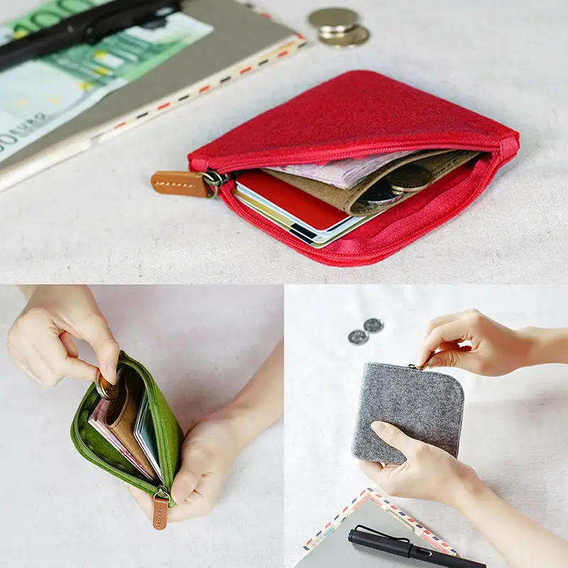 Mini portamonete in feltro donna uomo borsa per il cambio in tinta unita porta carte di credito porta carte d'identità portafogli portachiavi piccole borse per unisex
