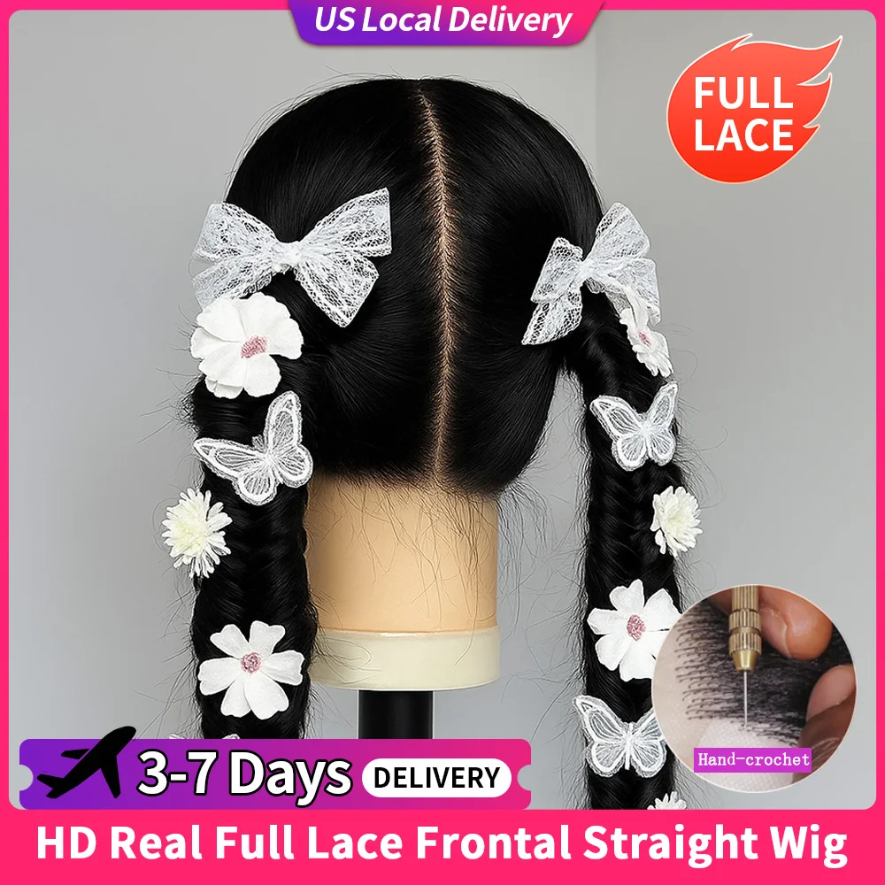 

Прямые человеческие волосы 250, настоящий полный парик шнурка, парики из натуральных волос, предварительно выщипанные бесклеевые HD, полный парик шнурка, парик фронта шнурка