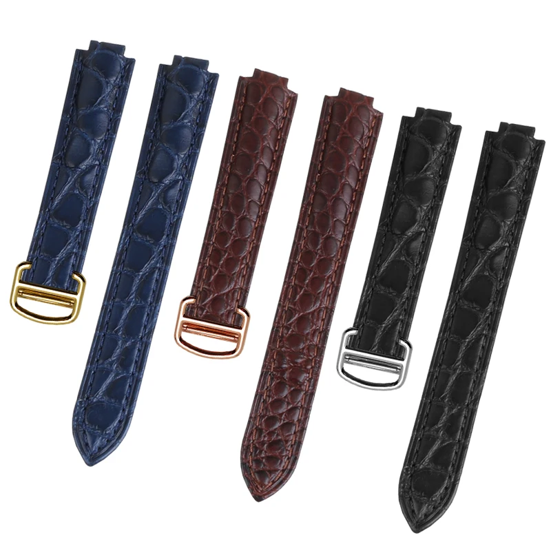 Pulsera de piel de cocodrilo de alta calidad para globos azules Cartier W69010Z4 W 6920071   W 6920085   Correa de reloj mujer convexa 8 11 12 mm