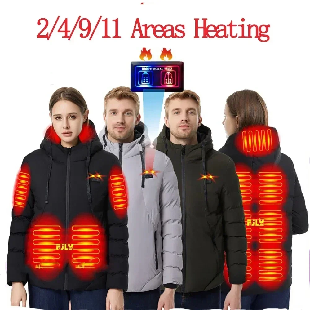 Chaqueta con calefacción para hombre y mujer, abrigo de esquí con capucha, USB, ropa eléctrica con calefacción de 9 zonas, chaquetas térmicas cálidas impermeables, M-6XL, 2024