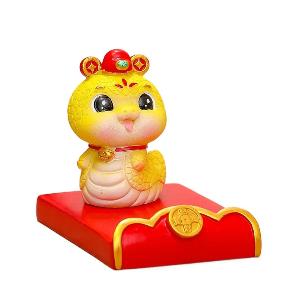 

Figurine Snake Year Mascot Phone Stand Slot Design Resin Craft Mobile Phone Bracket Ornaments Red China-Chic