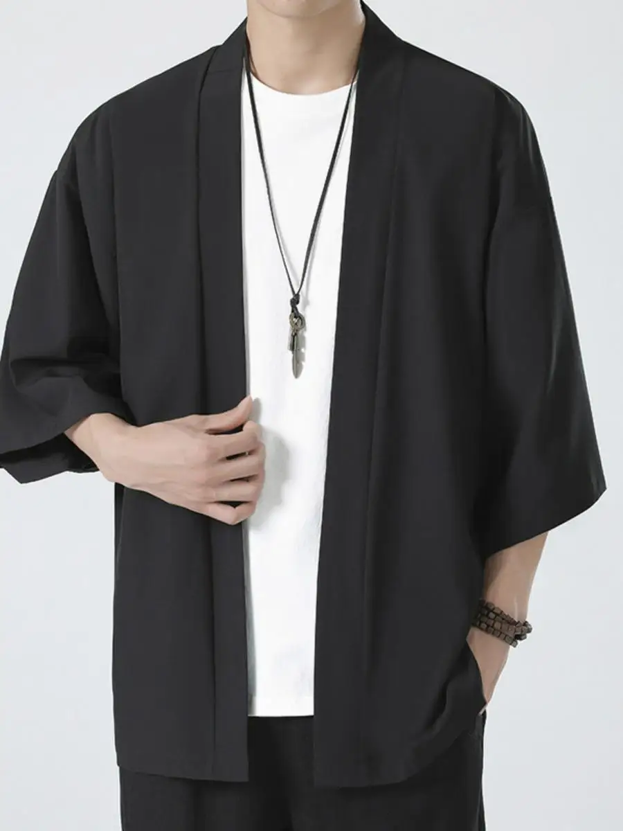 

Летний повседневный свободный халат-кимоно для дома с цифровым принтом, эластичный в 4 направлениях, цветной, для мужчин больших размеров, в этническом стиле