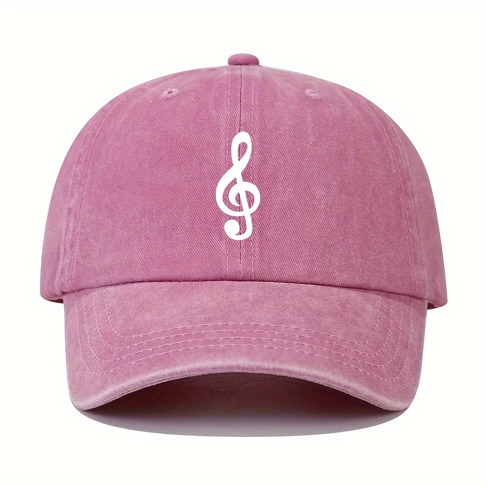 

Adjustable Size Washed Cotton Baseball Cap With Musical Note Pattern Print, Fashionable And Casual Curved Brim Sun Hats