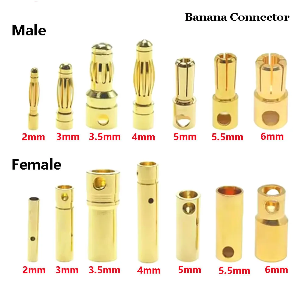 

2mm 3mm 3.5mm 4mm 5mm 5.5mm 6mm Gold-plated Male Female Bullet Plug High Current Banana Connector for RC Lipo