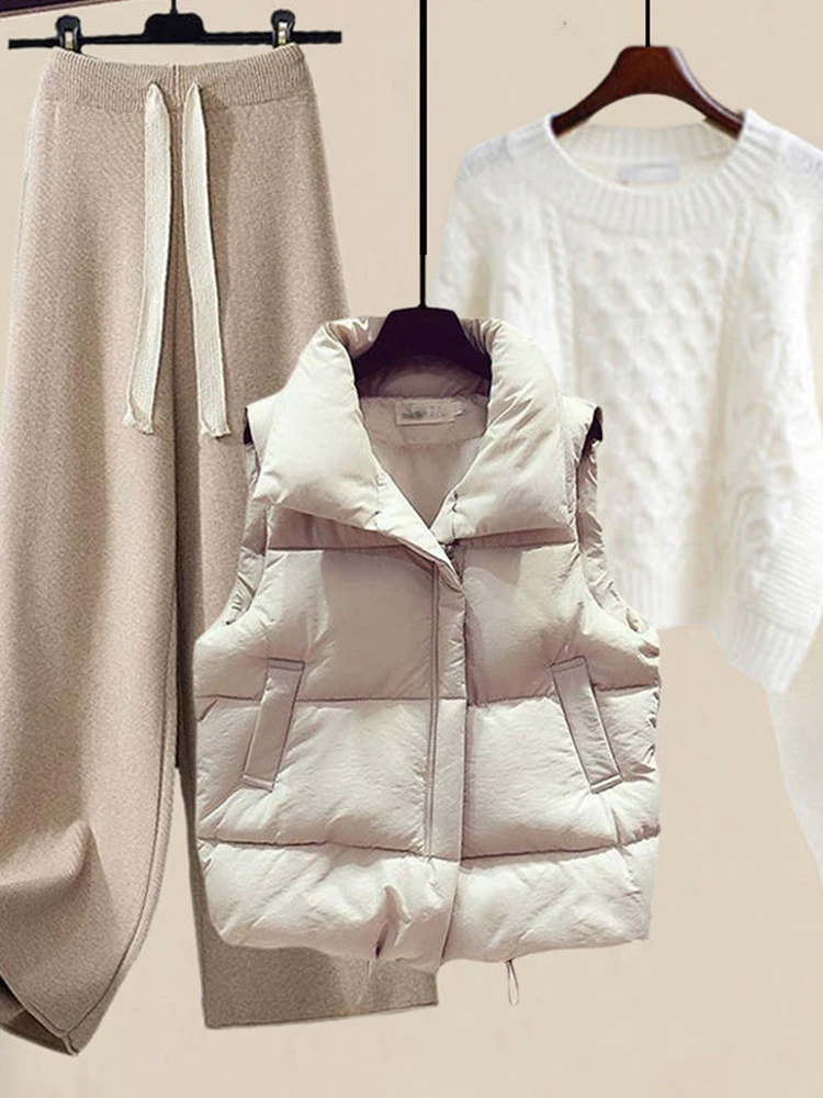 

Модный осенний наряд, свитер для похудения, теплый жилет, комплект широких брюк, повседневный комплект футболок, удобный длинный свек