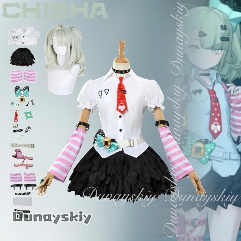 

{Hemera}Zenless Zone Zero Game Chisha Косплей One Of The Angels Of Delusion с белой рубашкой и черной юбкой Косплей Костюм