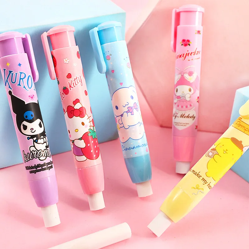 Anime Pushable Erasers Hellokitty Cartoon Kawaii Stationery My Melody Kuromi Cinnamoroll Children Office Supplies Student Gifts